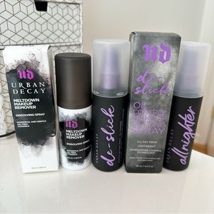 3pc URBAN DECAY Meltdown Make-up Remover & De-Slick Setting Spray & All Nighter!
